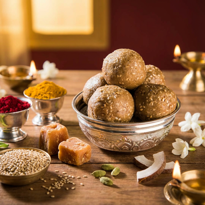 Fresh til laddu — roasted sesame and jaggery laddu by Kaashi Foods